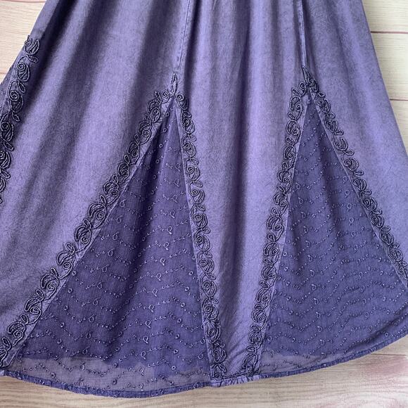 The Pyramid Collection Boho Purple Peasant Maxi Dress Floral Embroidery Size L - Picture 16 of 16